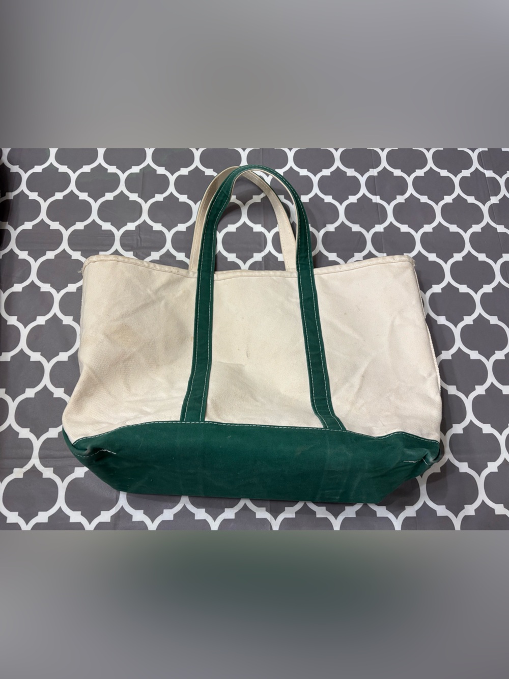 VINTAGE LL BEAN BOAT & TOTE Large Canvas Tote Bag with Forest Green Trim